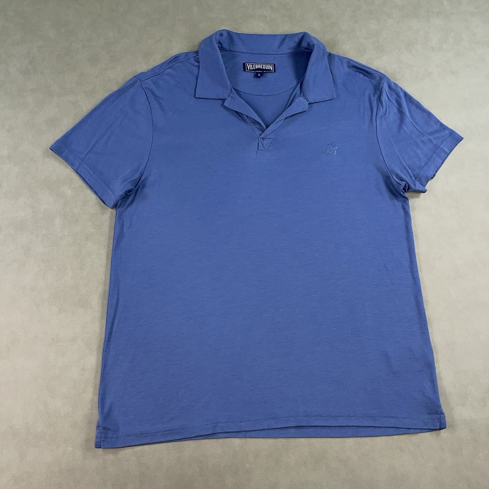 VILEBREQUIN Polo Shirt Men's Large 100% Tencel Blue Luxury Resort Quiet Luxury